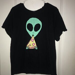 Black Short Sleeve Tee with Alien Graphic